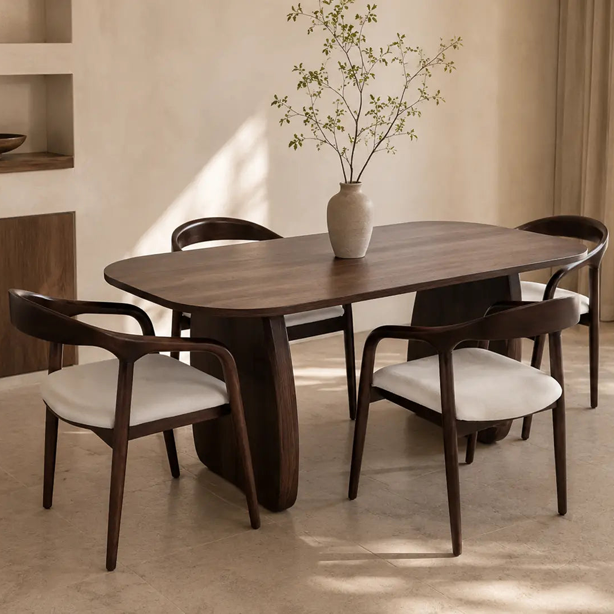 Pack Havana + Evora – Table à manger marron effet bois noyer + 4 chaises bois d'hévéa