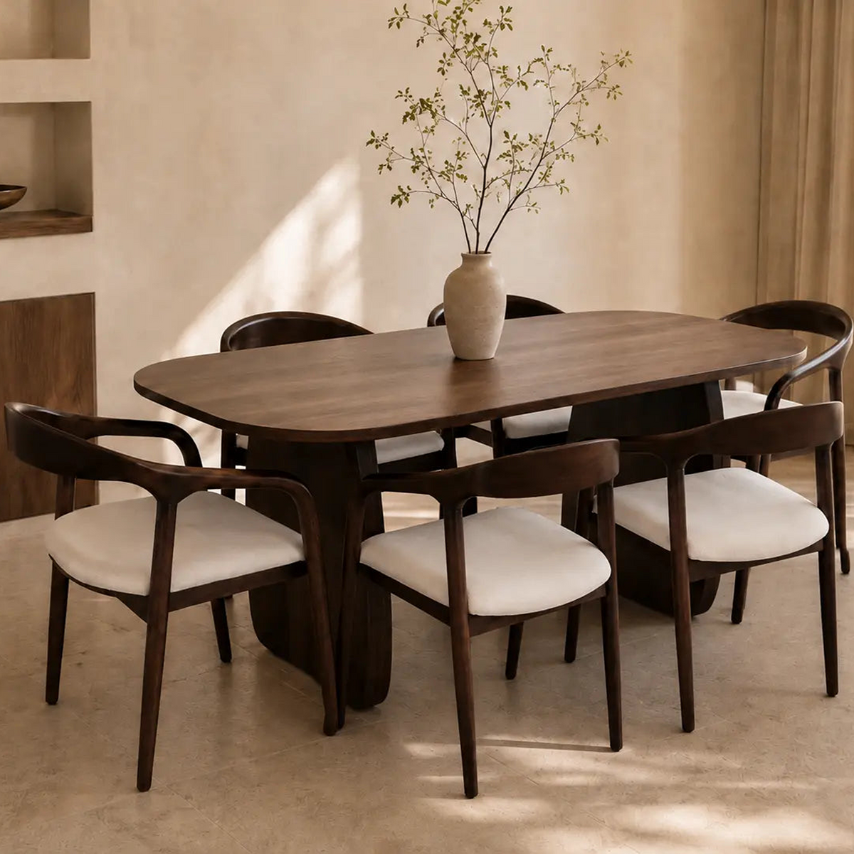 Pack Havana + Evora – Table à manger marron effet bois noyer + 6 chaises bois d'hévéa