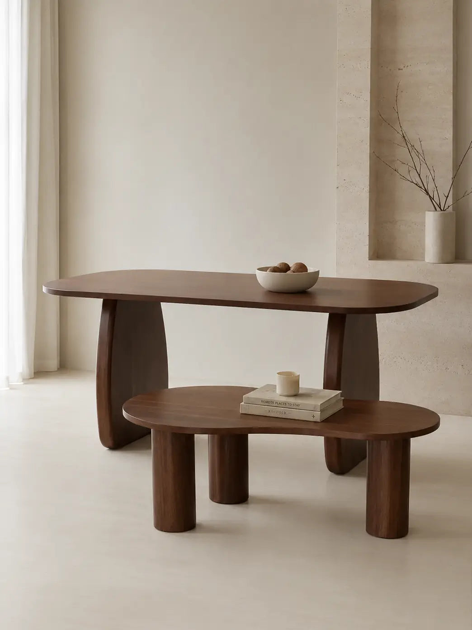Pack Havana + Nelya – Table à manger + Table basse marron effet bois noyer
