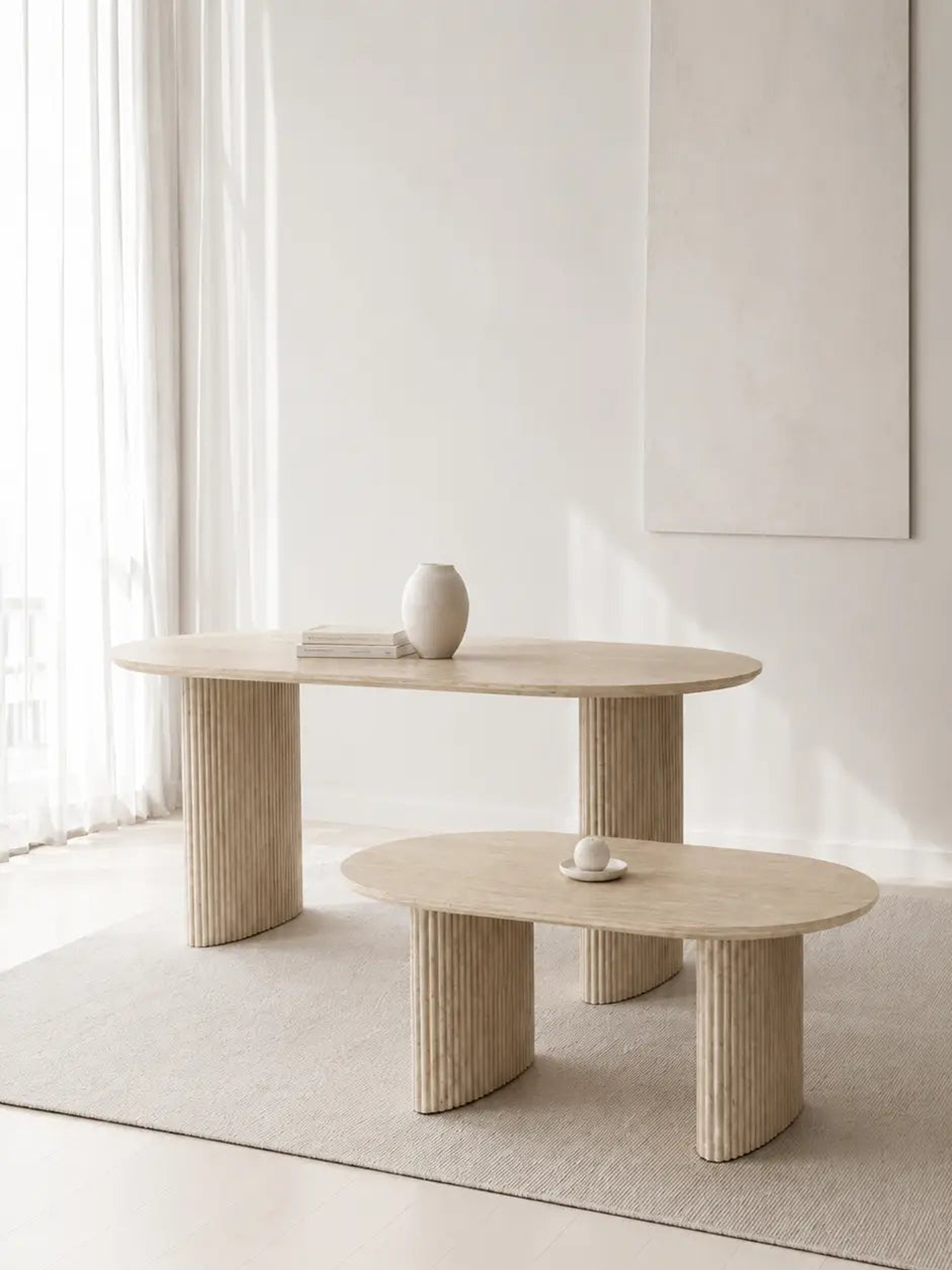 Pack Ilia effet travertin – Table à manger + table basse