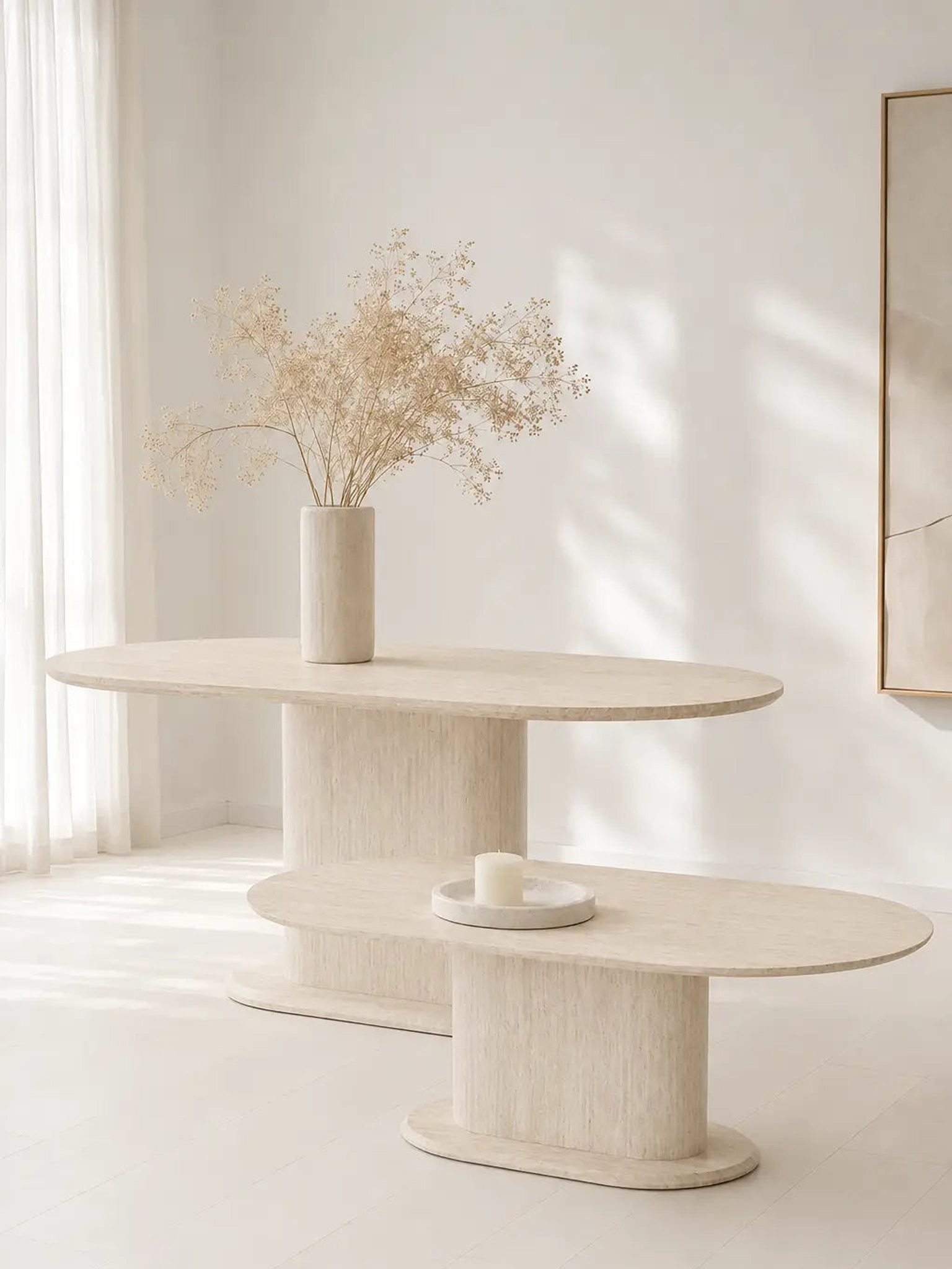 Pack Orlane effet travertin – Table à manger + table basse