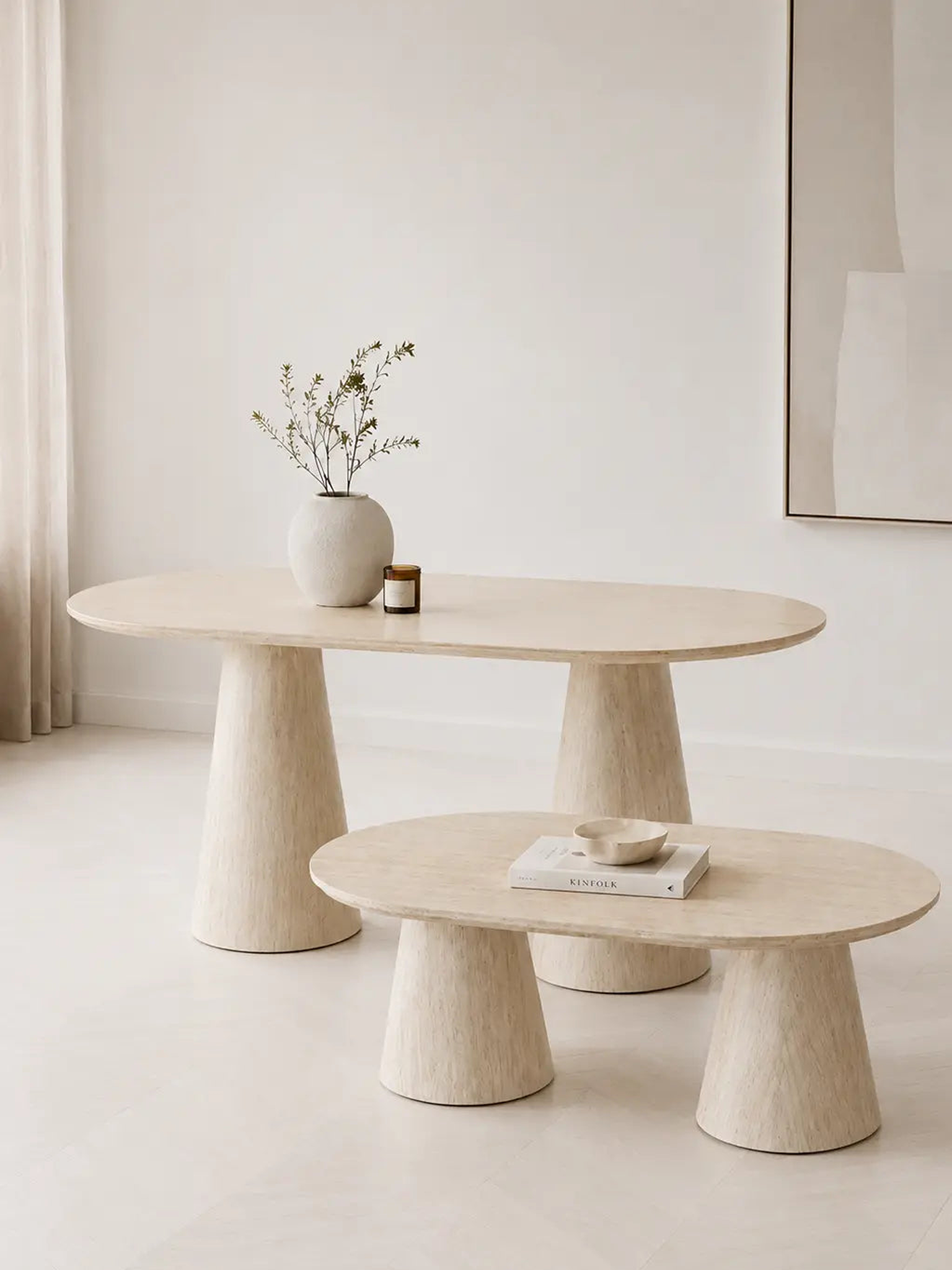 Pack Yuna effet travertin – Table à manger + table basse