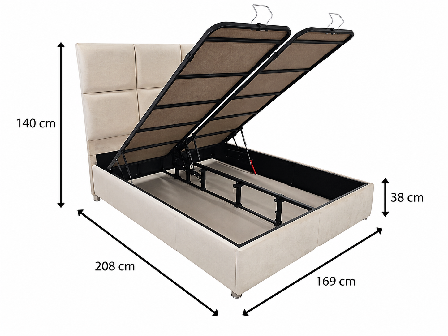 Pack Complet – Canapé Idile velours beige + Table basse Orlane + Table à manger Orlane + 6 chaises Soléa + Lit coffre Dune + Matelas Exclusive 160x200