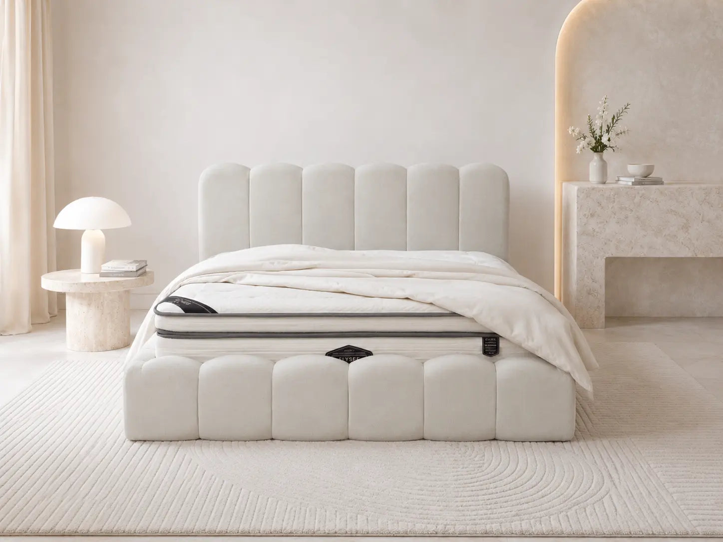 Lit coffre Nuage tissu chenille blanc cassé Rêve de Chic