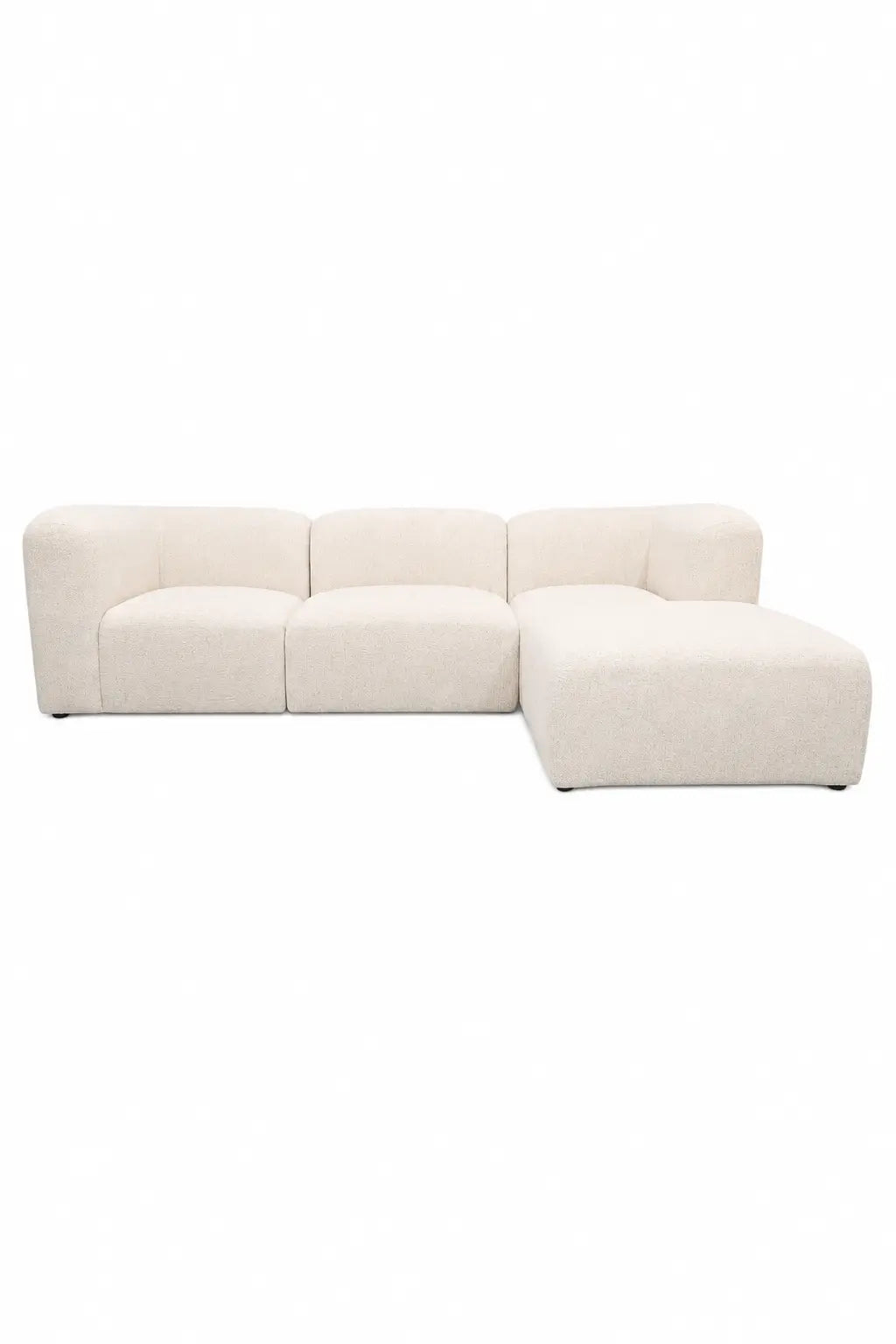Pack Complet – Canapé Aalyiah chenille beige + Table basse Nelya + Table à manger Havana + 6 chaises Evora + Lit coffre Cocon + Matelas Wool Touch 160x200 Rêve de Chic