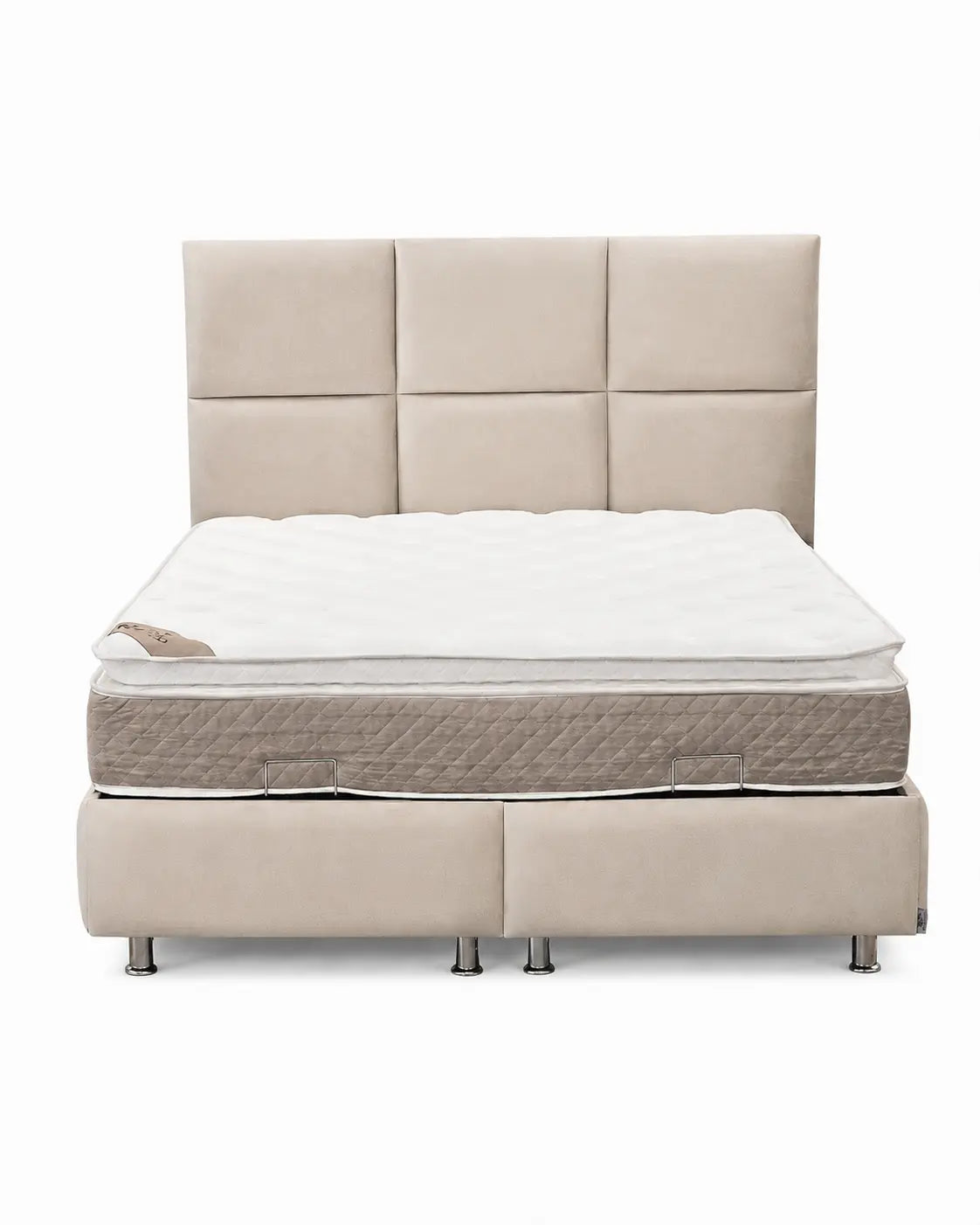 Pack Dune + Exclusive – Lit coffre velours gris 160x200 cm + Matelas ressorts ensachés 7 zones Rêve de Chic