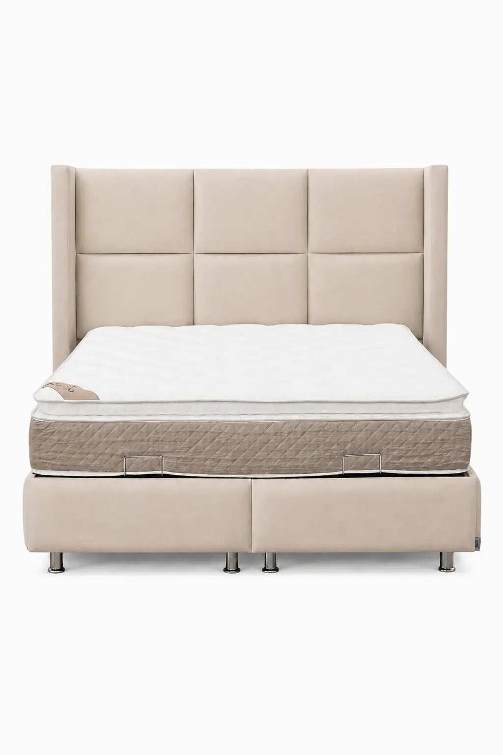Pack Dune + Exclusive – Lit coffre velours gris 160x200 cm + Matelas ressorts ensachés 7 zones Rêve de Chic