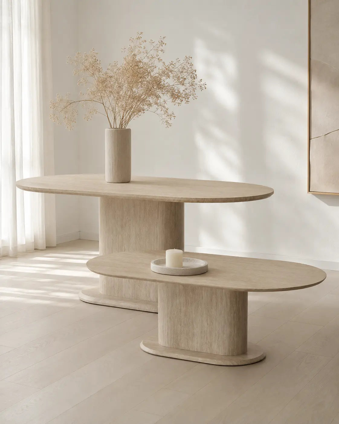Pack Orlane effet travertin – Table à manger + table basse Rêve de Chic