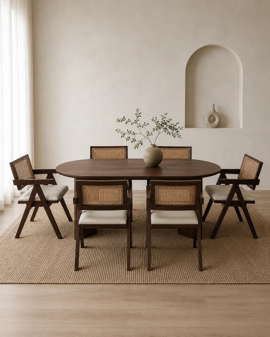 Pack Tayga + Oana – Table à manger 180 cm marron effet bois noyer + 6 chaises bois d'hévéa Rêve de Chic