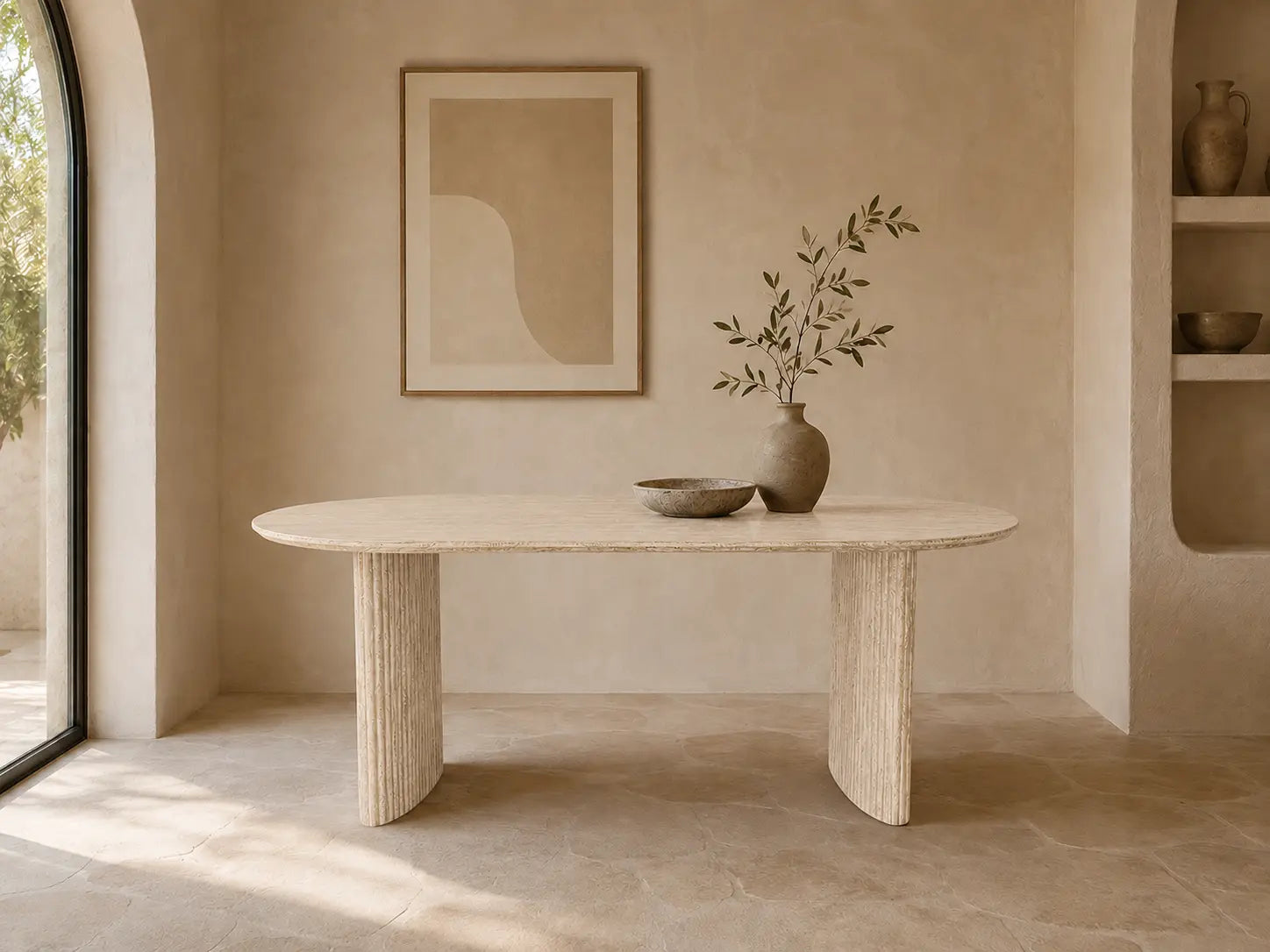 Table à manger Ilia beige effet travertin Rêve de Chic