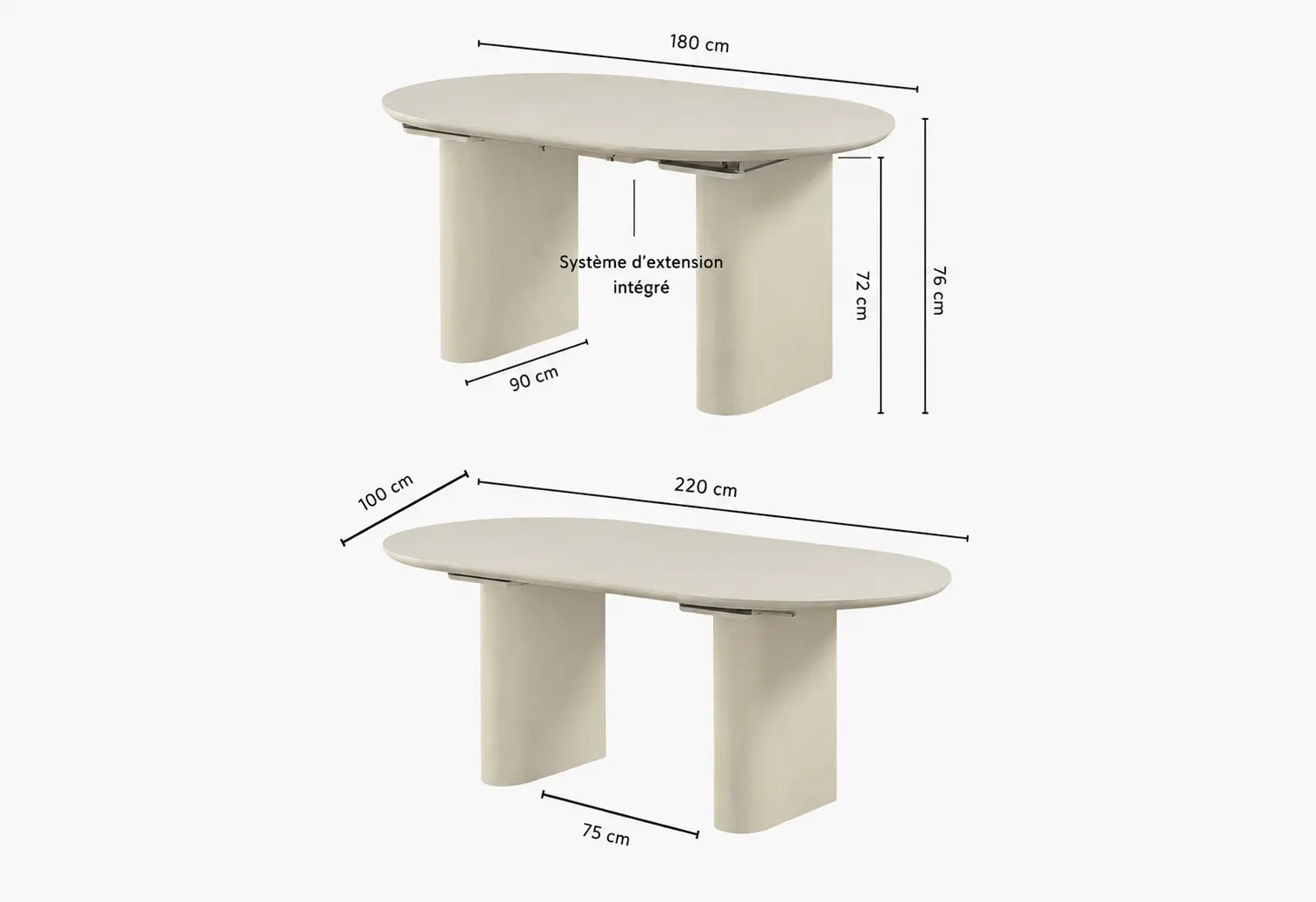 Table à manger extensible Iris crème effet bois Rêve de Chic