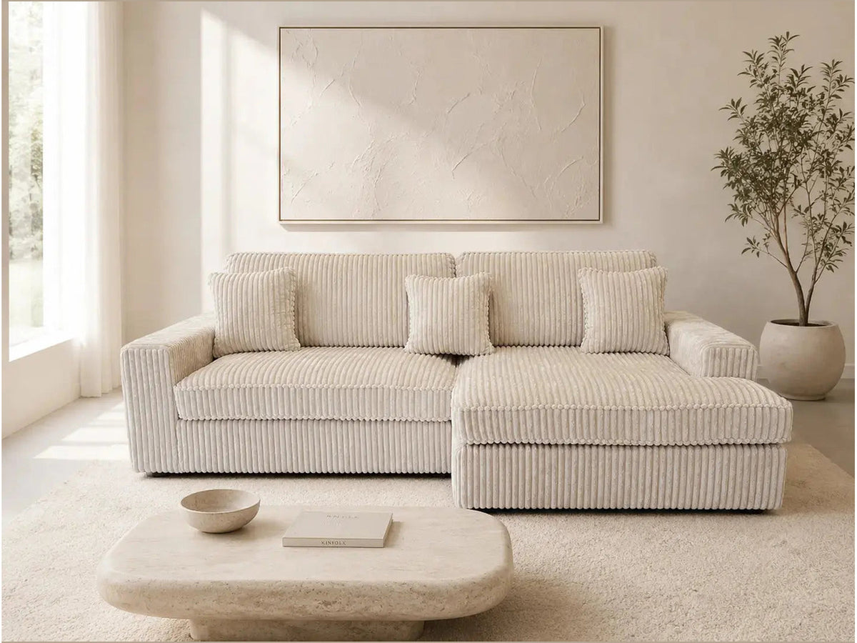 Canapé d’angle Alaïa velours côtelé beige