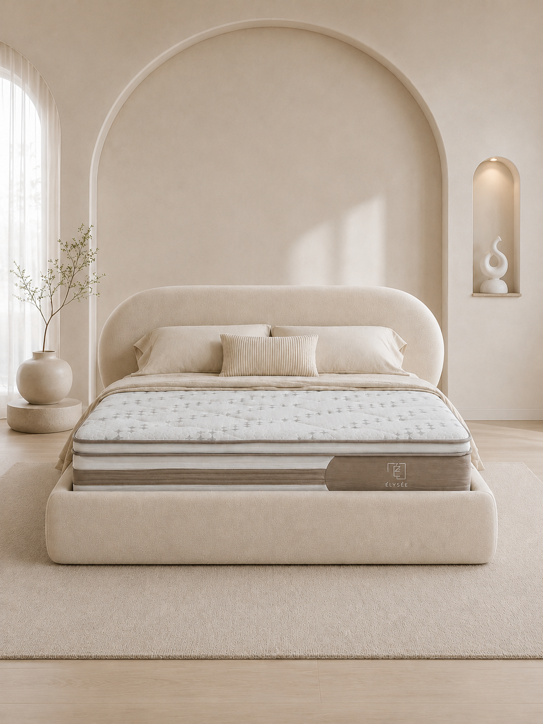 Lit coffre Brume beige tissu chenille