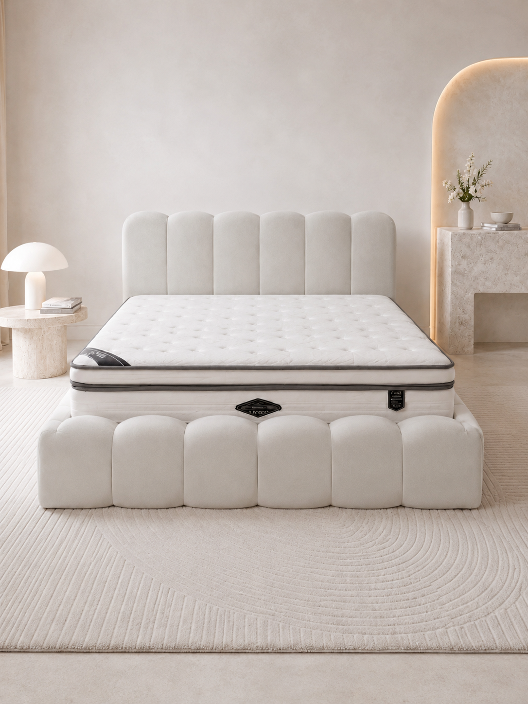 Lit coffre Nuage tissu chenille blanc cassé