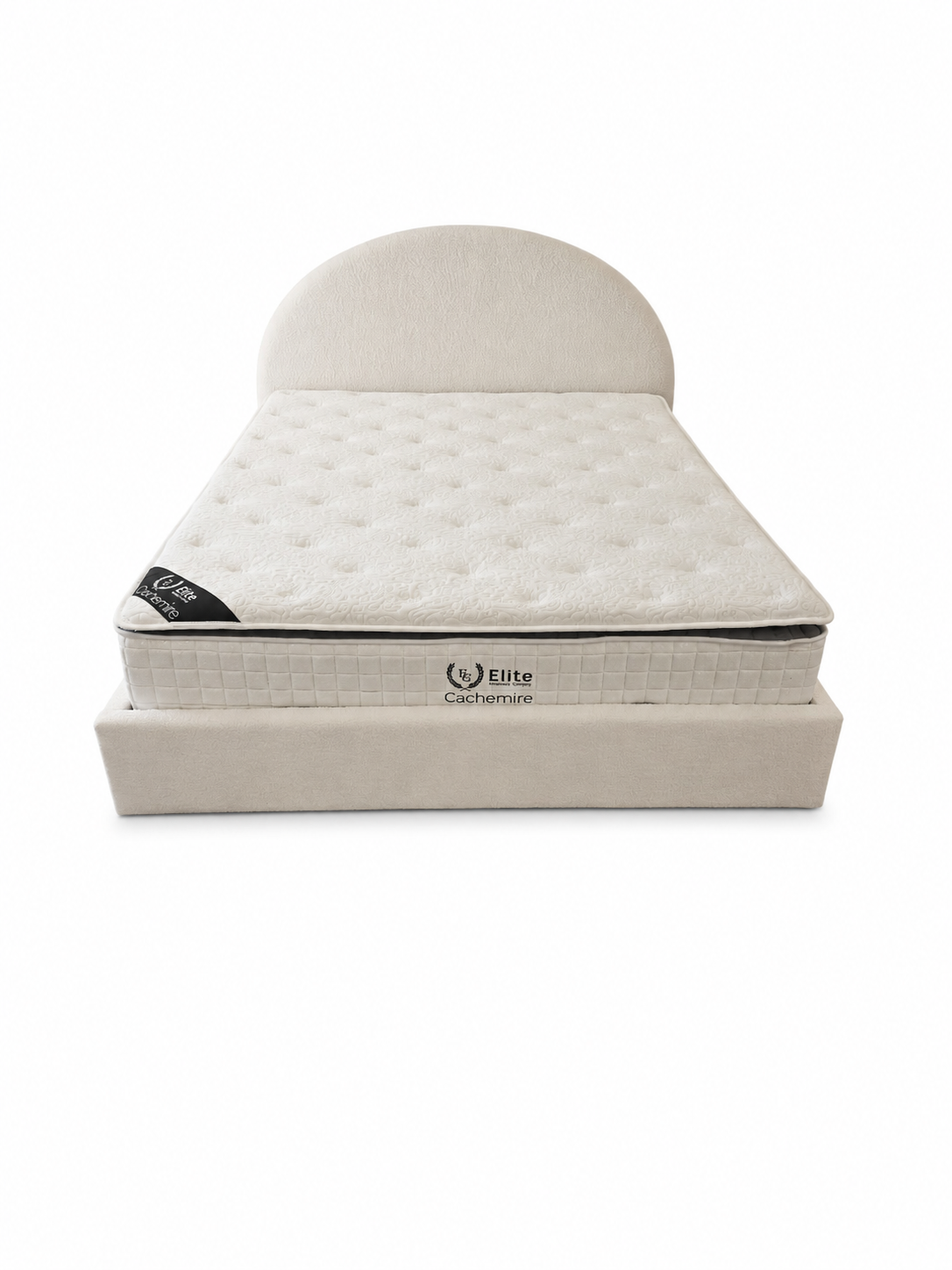 Pack Complet – Canapé Milano chenille blanc cassé + Table basse Aldo + Table à manger Aldo + 4 chaises Bosco + Lit coffre Plume + Matelas Elite Cachemire 160x200