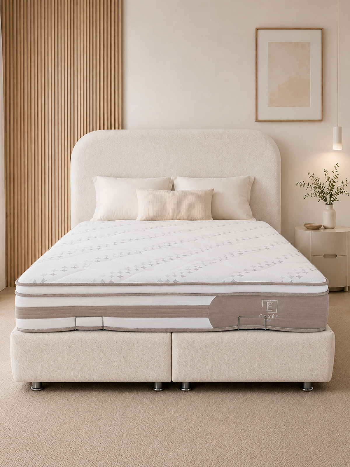 Pack Cocon + Rivoli – Lit coffre chenille 160x200 cm + Matelas bambou latex ressorts ensachés 5 zones