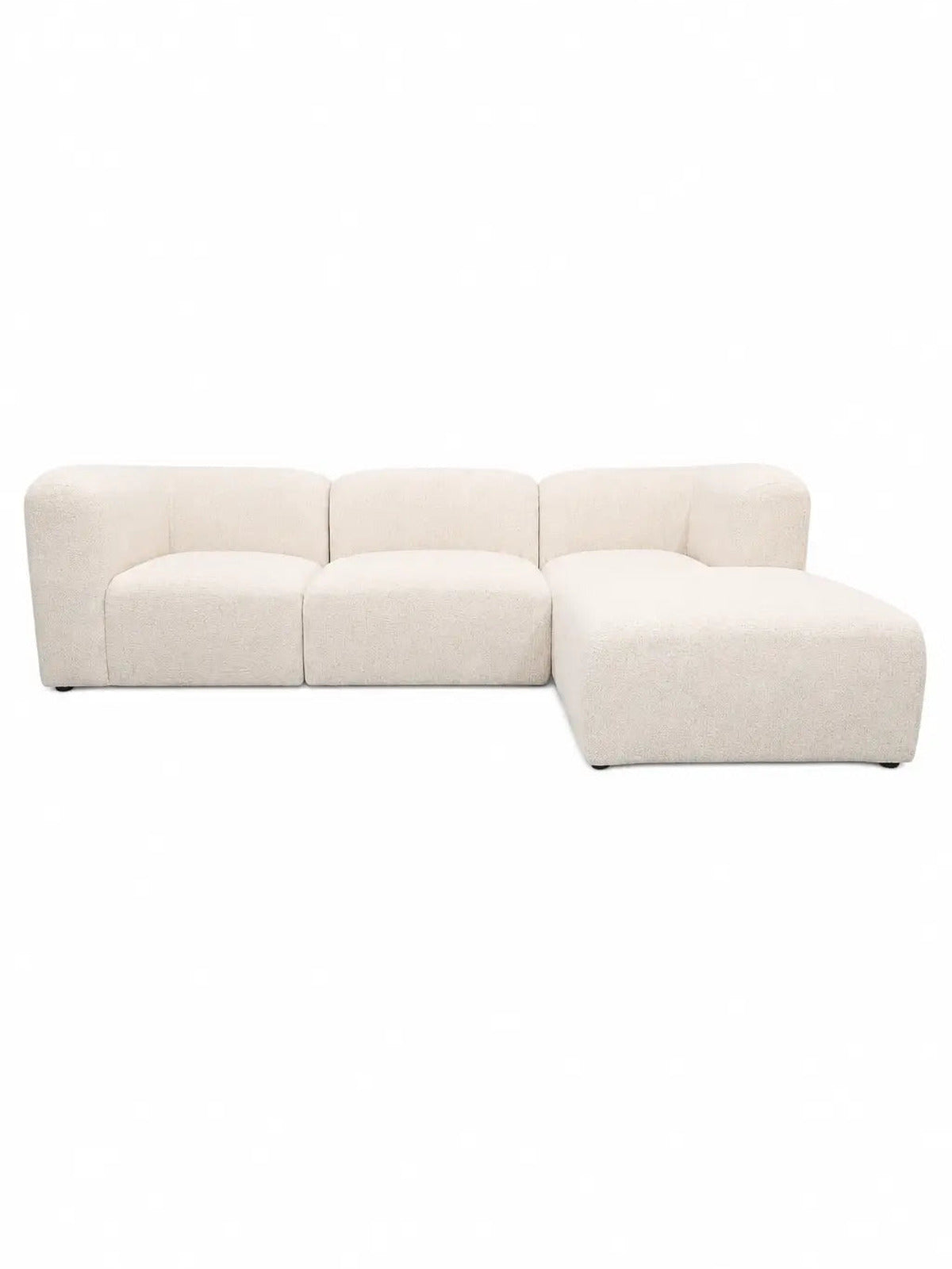 Pack Complet – Canapé Aalyiah chenille beige + Table basse Nelya + Table à manger Havana + 6 chaises Evora + Lit coffre Cocon + Matelas Wool Touch 160x200