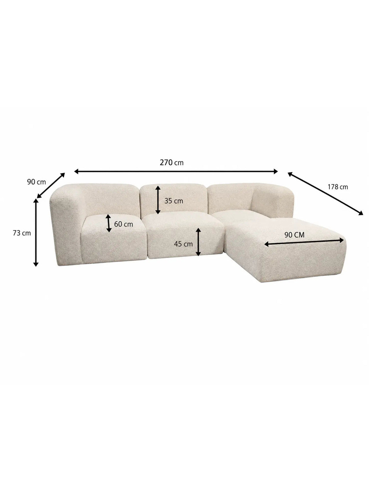 Pack Complet – Canapé Aalyiah chenille beige + Table basse Nelya + Table à manger Havana + 6 chaises Evora + Lit coffre Cocon + Matelas Wool Touch 160x200