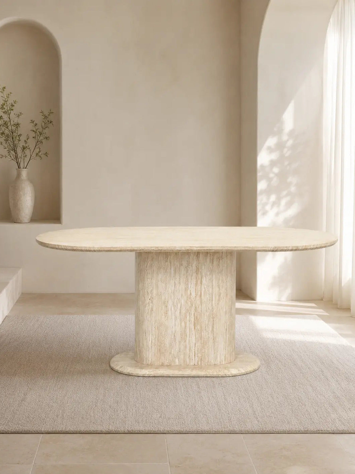 Table à manger Orlane beige effet travertin