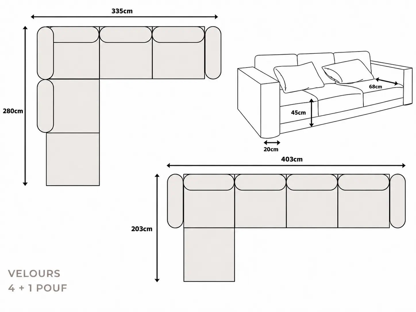 Canapé d’angle modulable Iconic 4 + pouf  Rêve de Chic