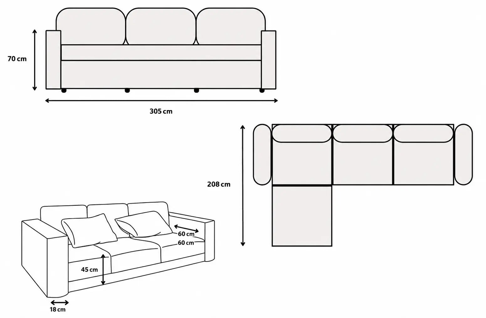 Canapé droit modulable Iconic avec pouf  Rêve de Chic