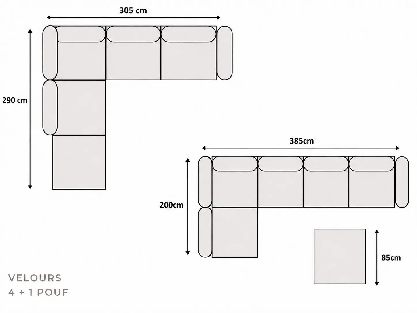 Pack Complet – Canapé Iconic 4+Pouf velours beige + Table basse Yuna + Table à manger Yuna céramique beige + 6 chaises Lizéa + Lit coffre Dune + Matelas Exclusive 160x200  Rêve de Chic
