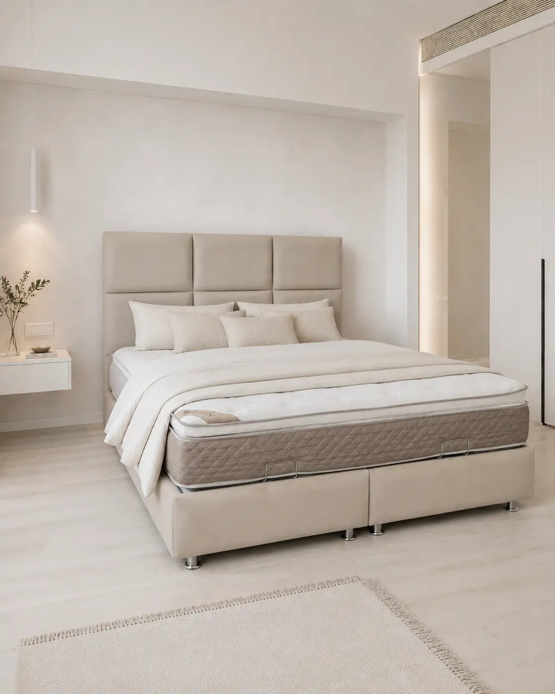 Pack Dune + Exclusive – Lit coffre velours gris 160x200 cm + Matelas ressorts ensachés 7 zones  Rêve de Chic