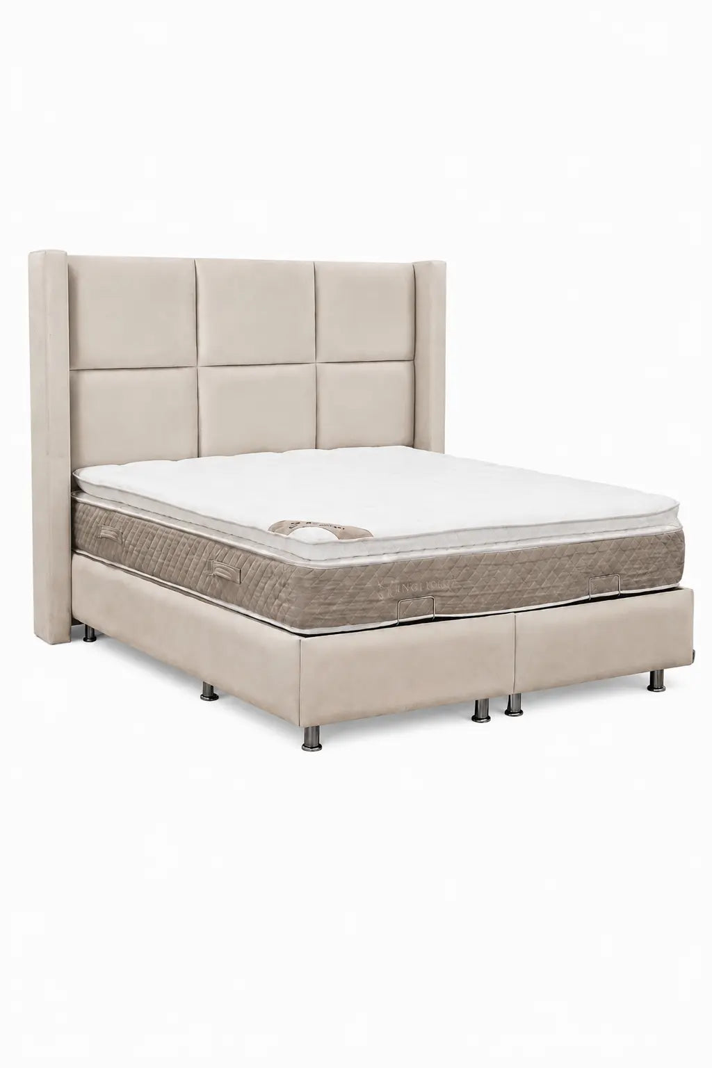 Pack Dune + Exclusive – Lit coffre velours gris 160x200 cm + Matelas ressorts ensachés 7 zones  Rêve de Chic