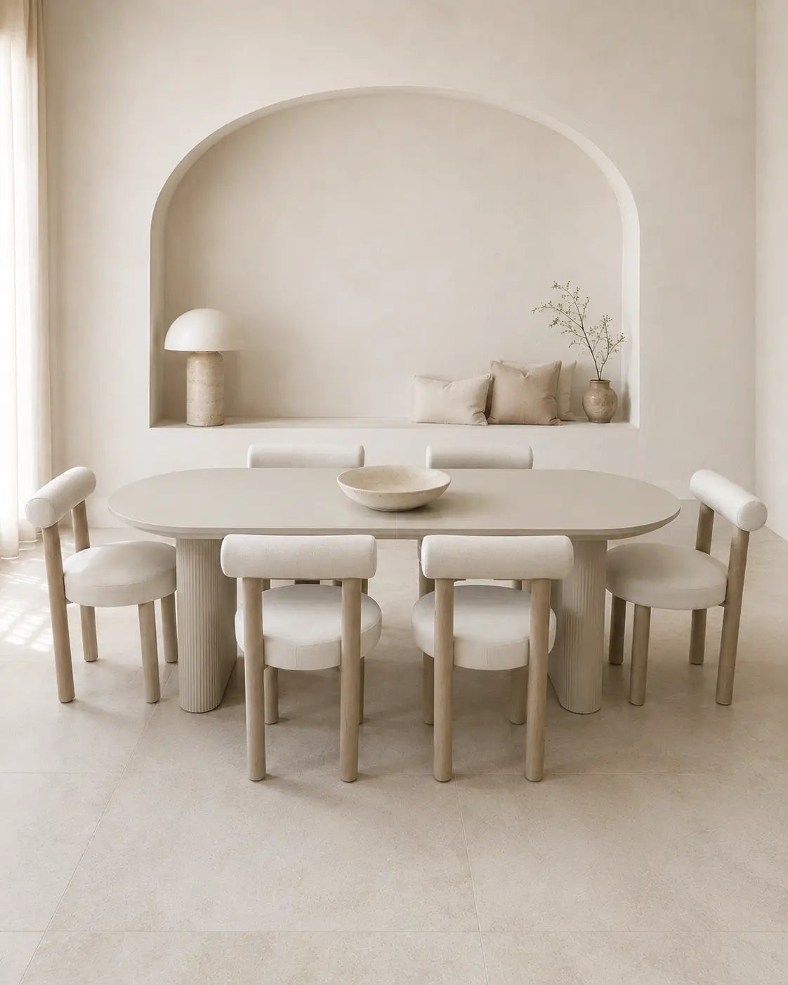 Pack Iris + Soltis – Table à manger extensible crème + 6 chaises velours blanc cassé  Rêve de Chic
