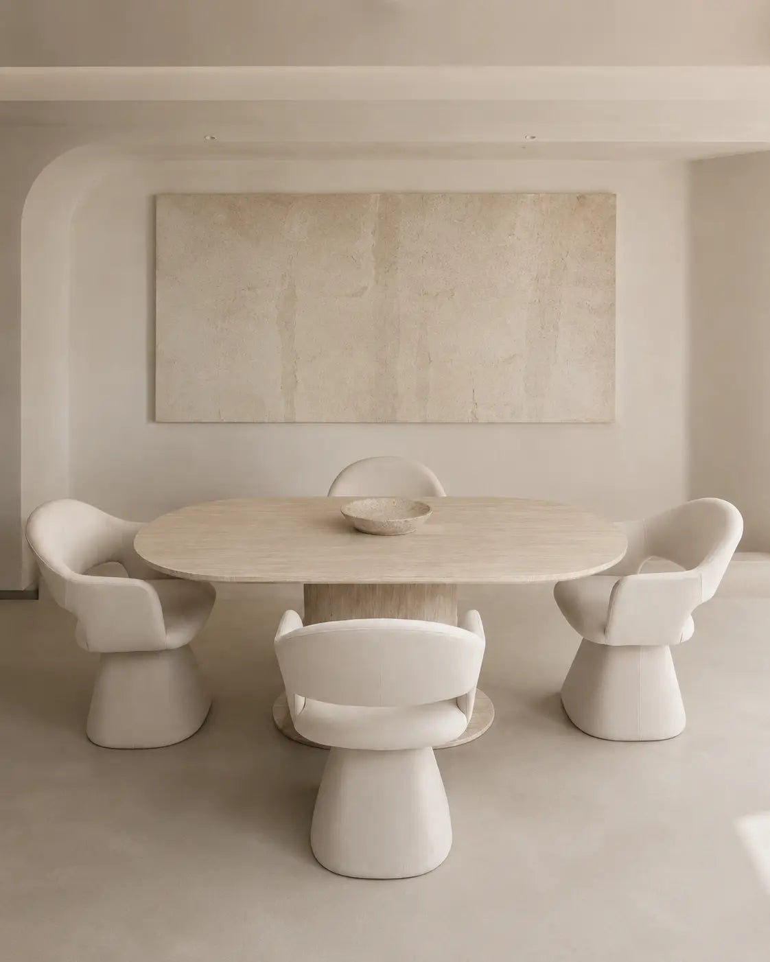 Pack Orlane + Soléa – Table à manger ovale beige effet travertin + 4 chaises velours beige  Rêve de Chic