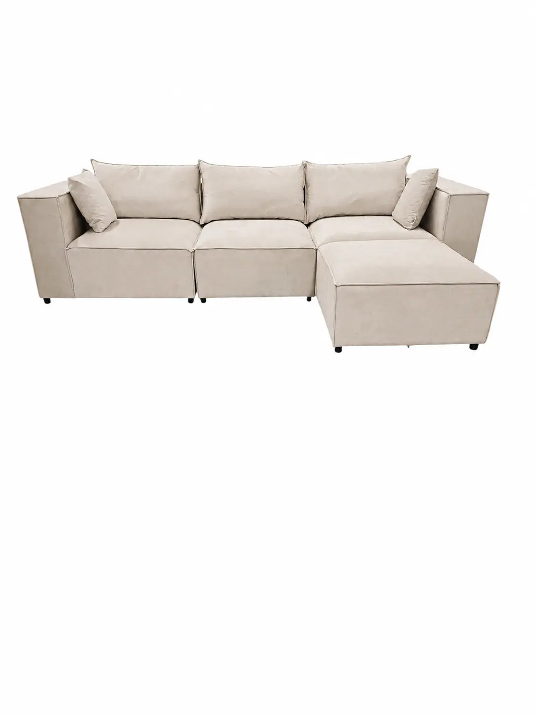 Pack Salon Complet – Canapé Iconic 3+1 velours beige + Table basse Yuna + Table à manger Yuna céramique beige + 4 chaises Lizéa velours beige  Rêve de Chic