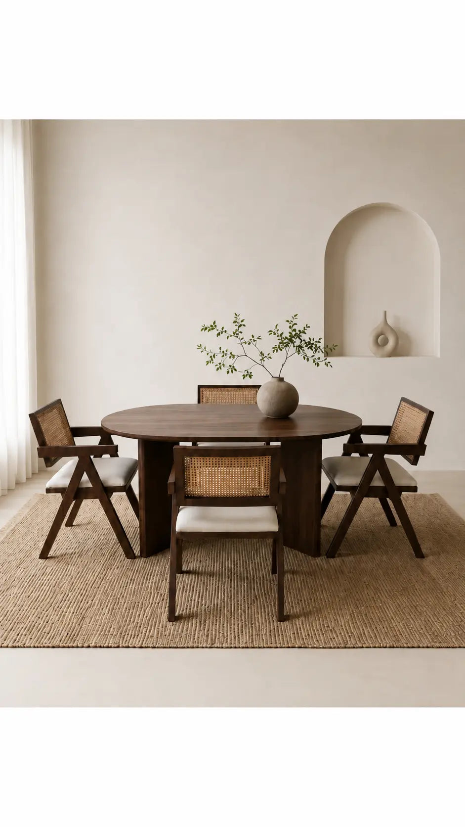 Pack Tayga + Oana – Table à manger 150 cm marron effet bois noyer + 4 chaises bois d'hévéa  Rêve de Chic