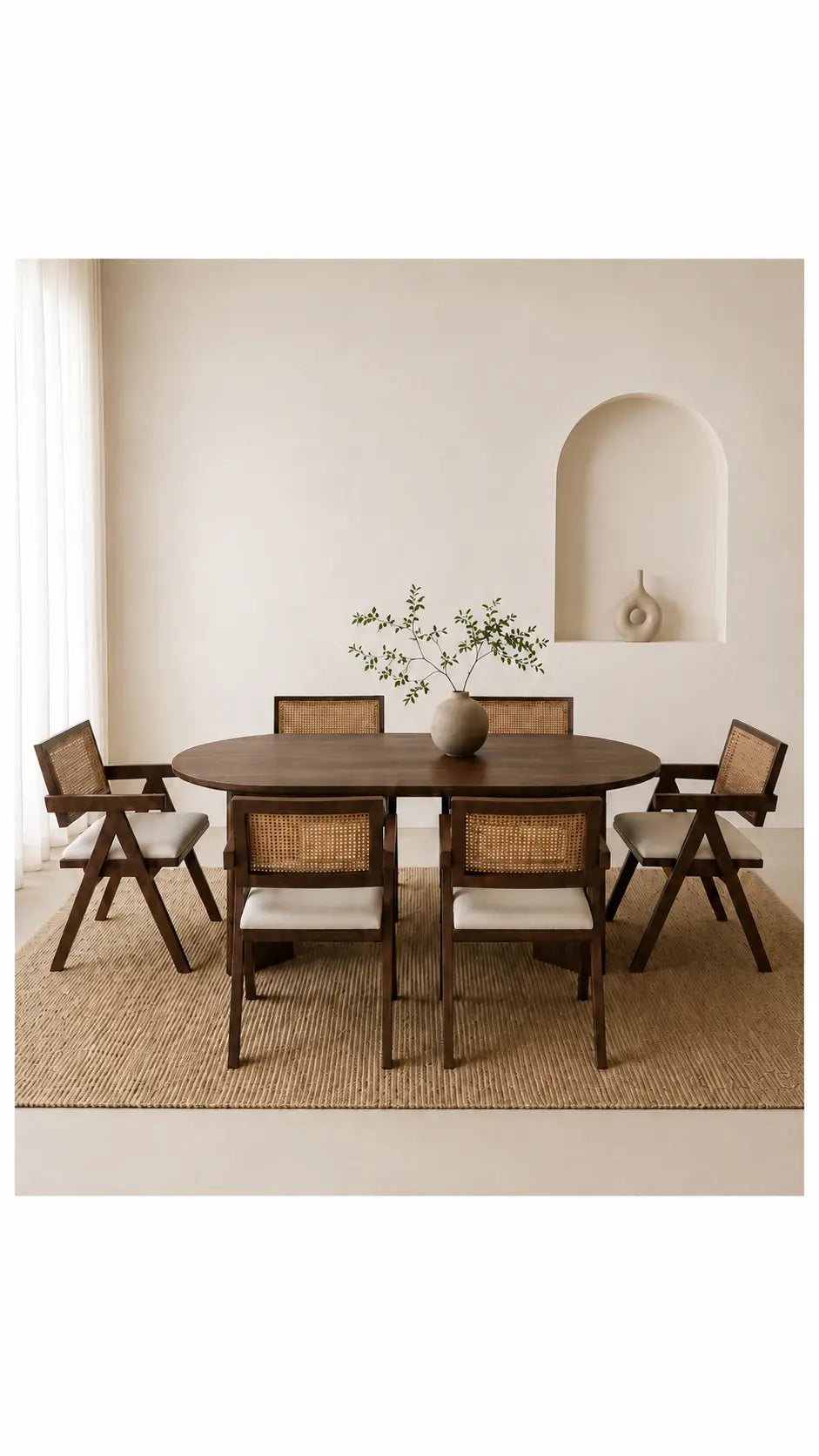 Pack Tayga + Oana – Table à manger 180 cm marron effet bois noyer + 6 chaises bois d'hévéa  Rêve de Chic