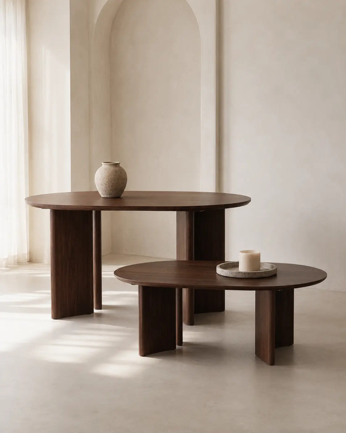 Pack Tayga – Table à manger ovale + Table basse effet bois noyer  Rêve de Chic