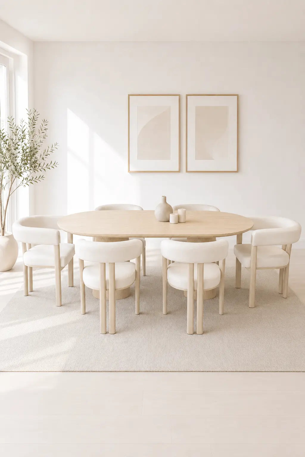 Pack Yuna + Lizéa – Table à manger ovale céramique beige effet travertin + 6 chaises velours beige  Rêve de Chic