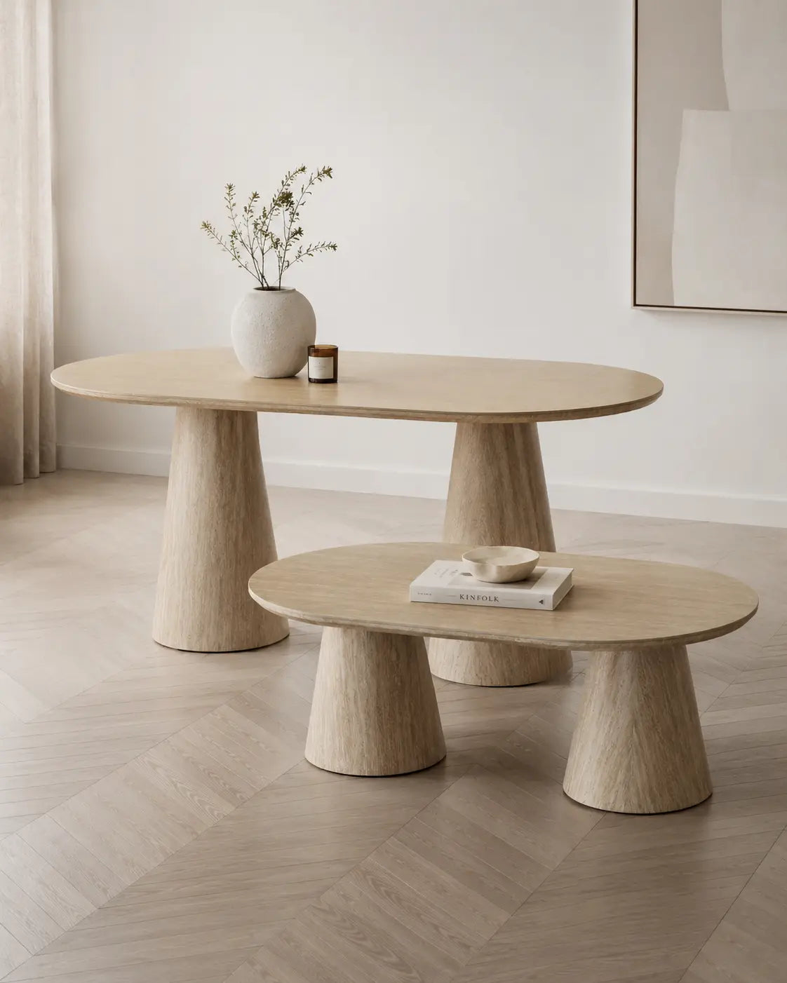 Pack Yuna effet travertin – Table à manger + table basse  Rêve de Chic