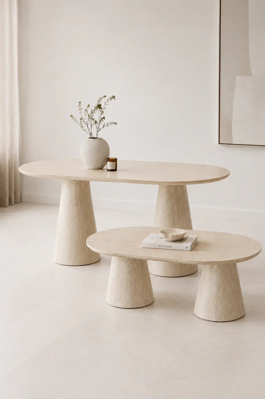 Pack Yuna effet travertin – Table à manger + table basse  Rêve de Chic