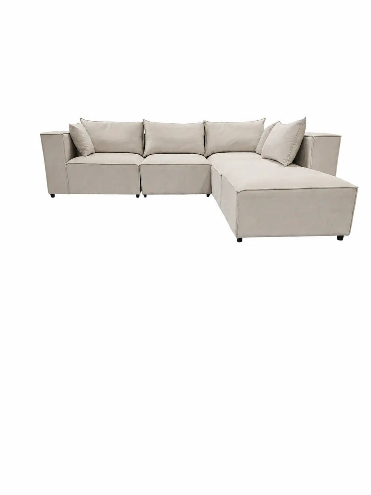 Canapé d'angle modulable Iconic 4 + pouf velours beige