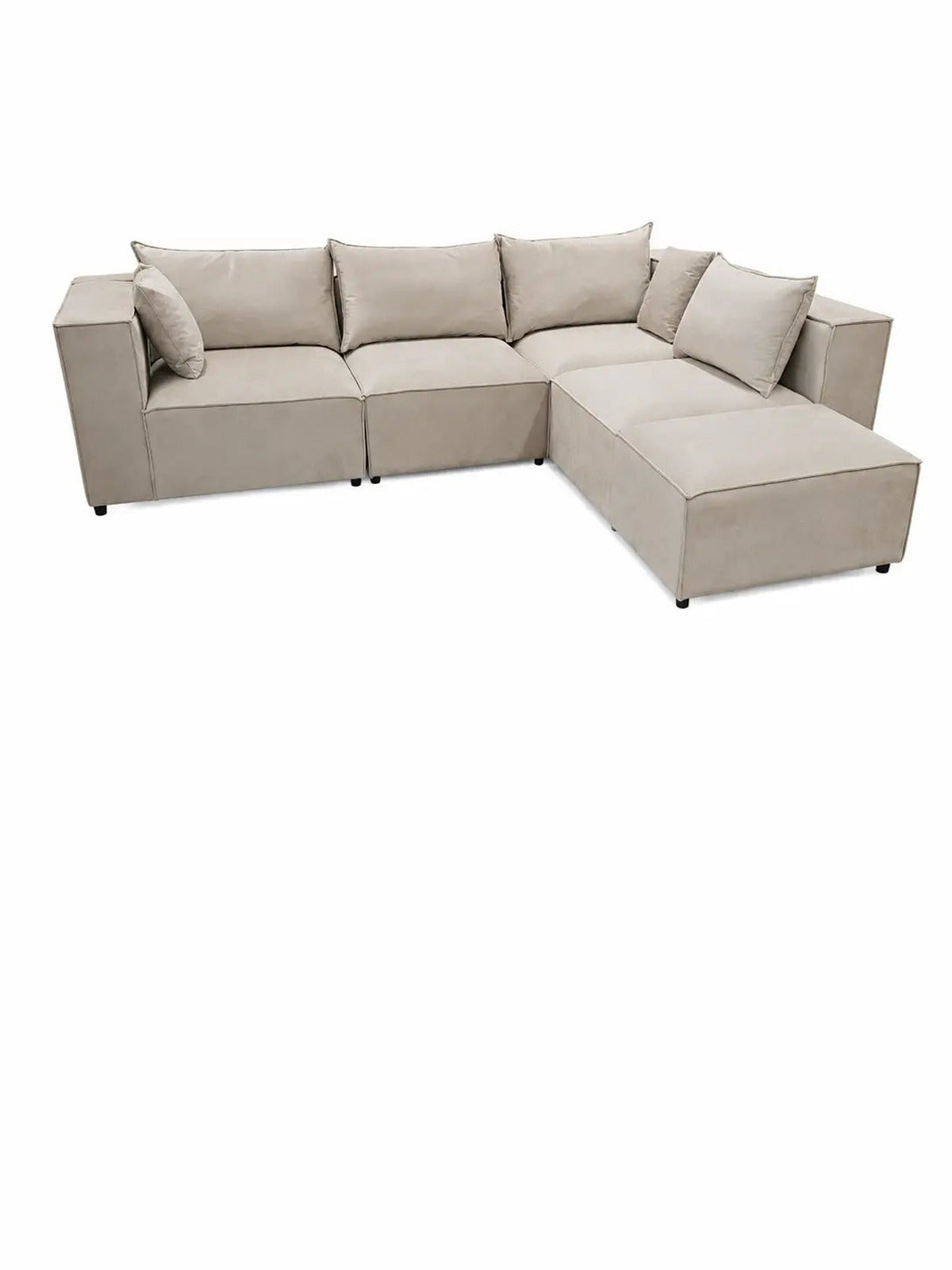 Canapé d'angle modulable Iconic 4 + pouf velours beige