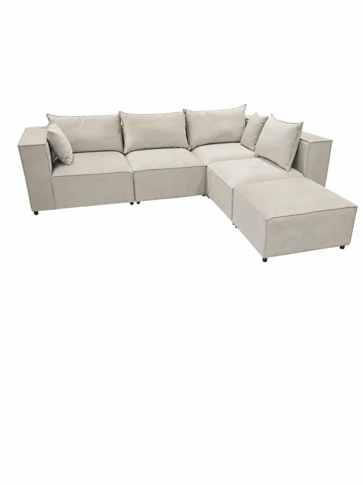 Canapé d'angle modulable Iconic 4 + pouf velours beige