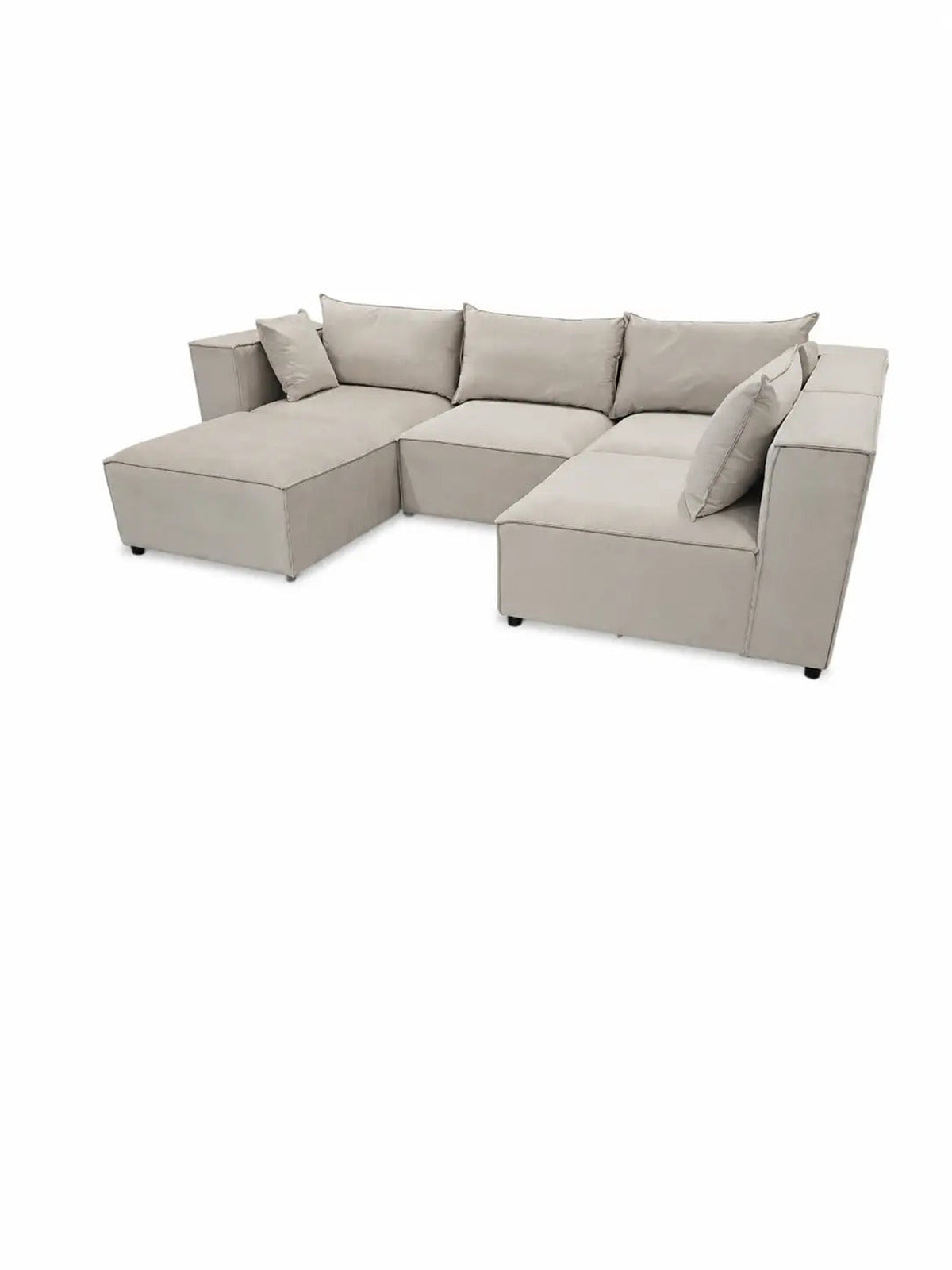 Canapé d'angle modulable Iconic 4 + pouf velours beige