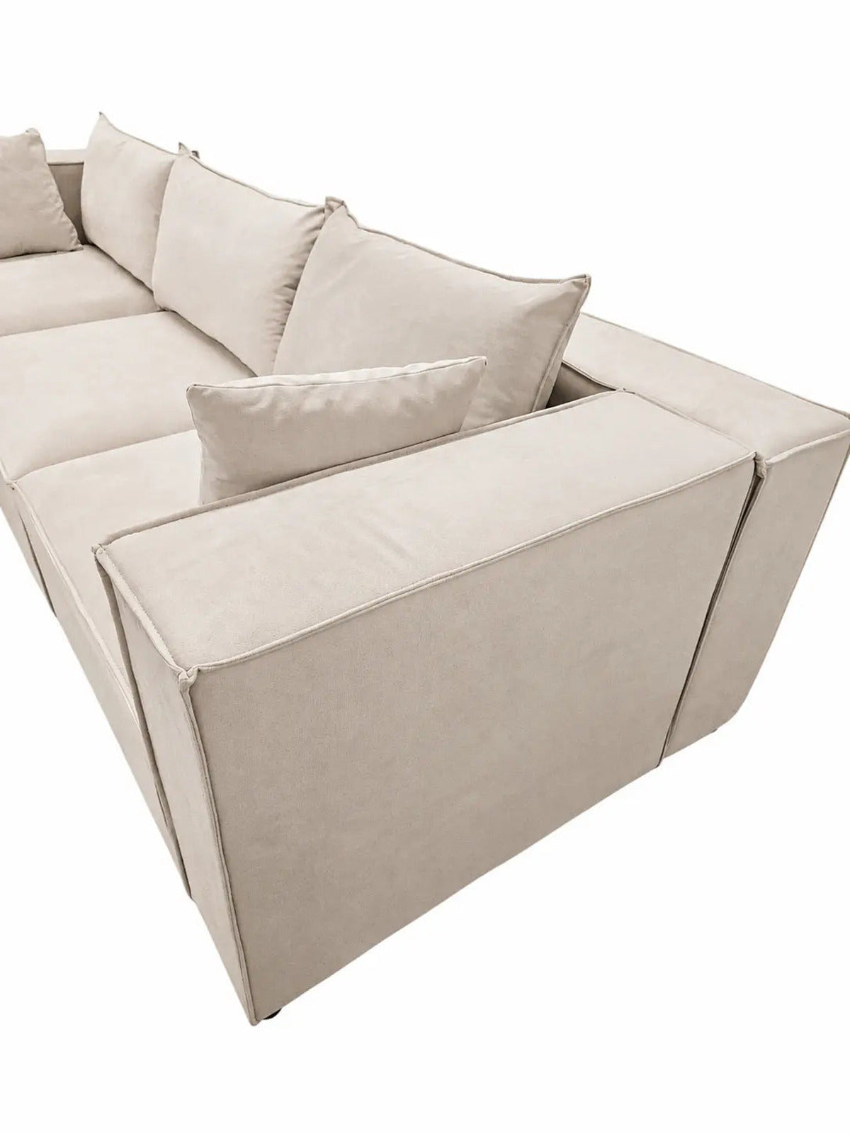 Canapé d'angle modulable Iconic 4 + pouf velours beige