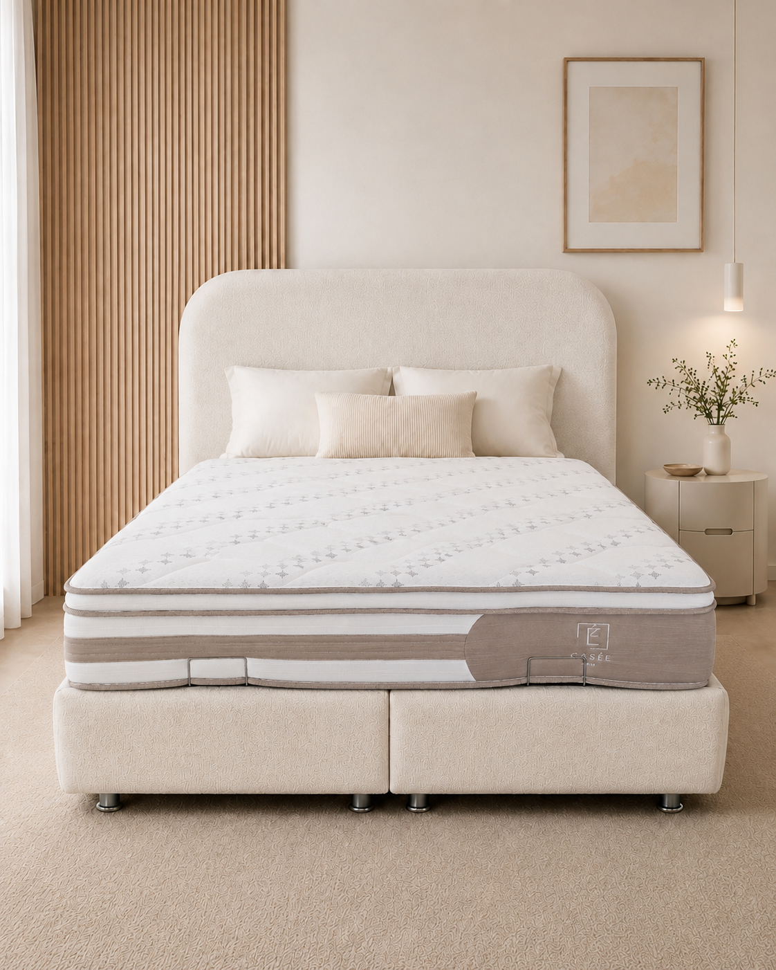 Lit coffre Cocon grège tissu chenille
