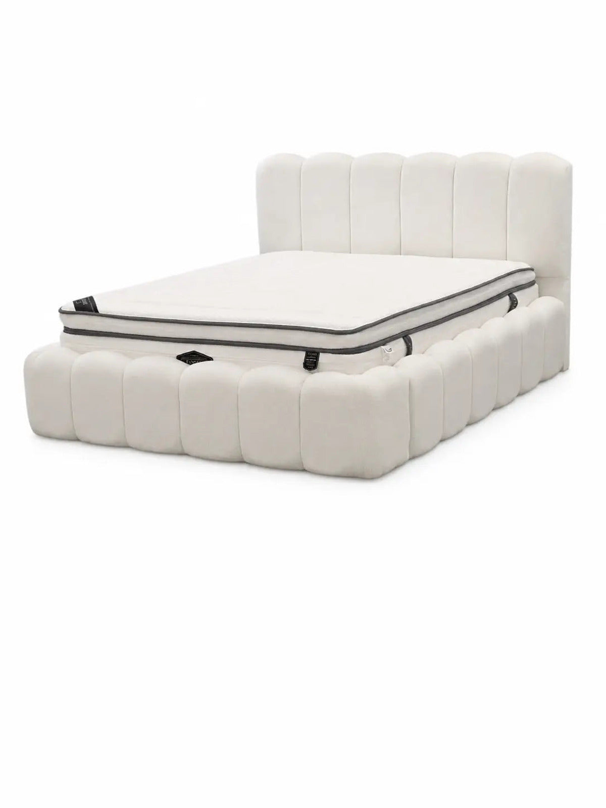 Lit coffre Nuage tissu chenille blanc cassé