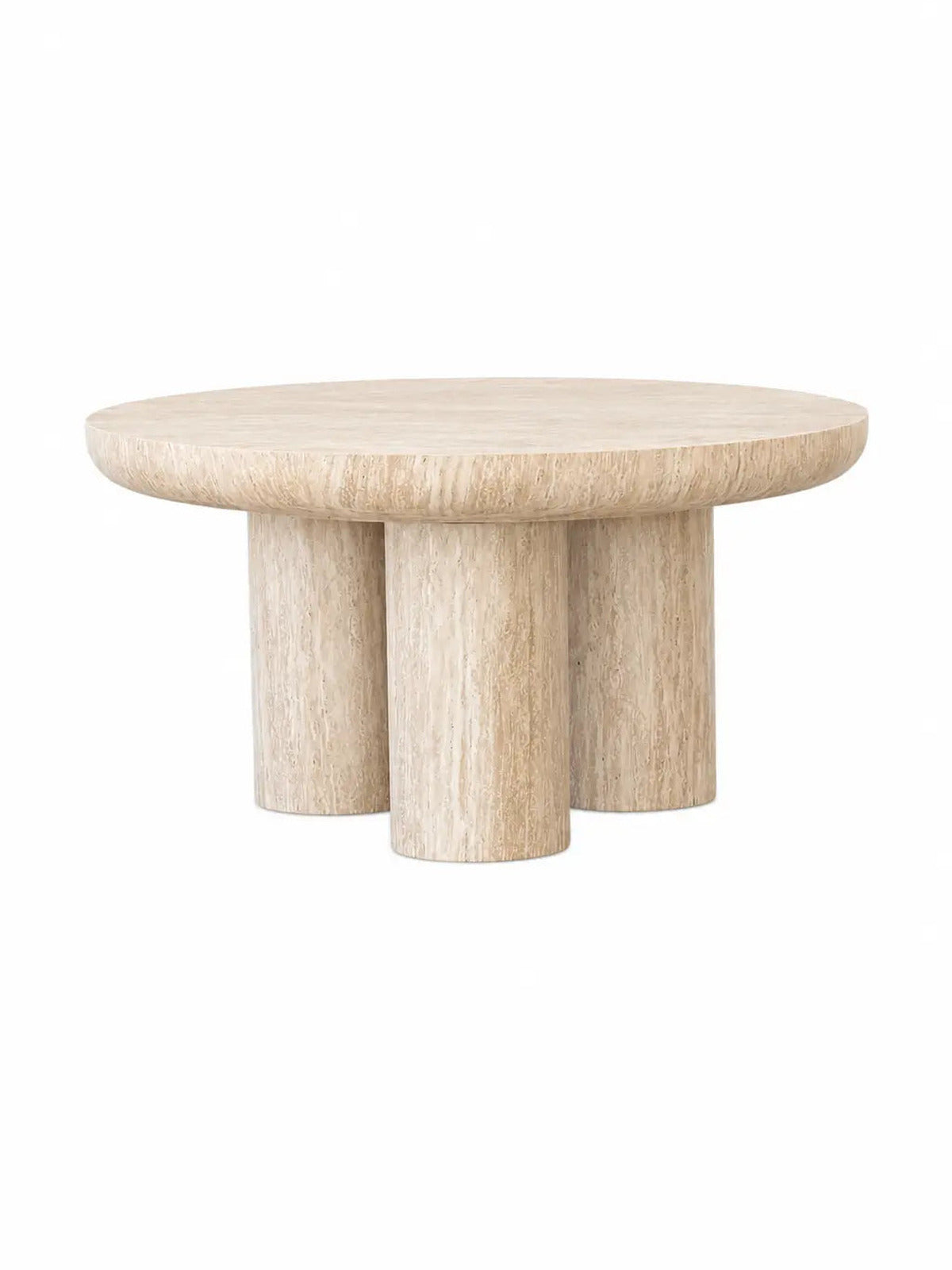 Pack Aldo – Table à manger ronde + Table basse effet travertin beige
