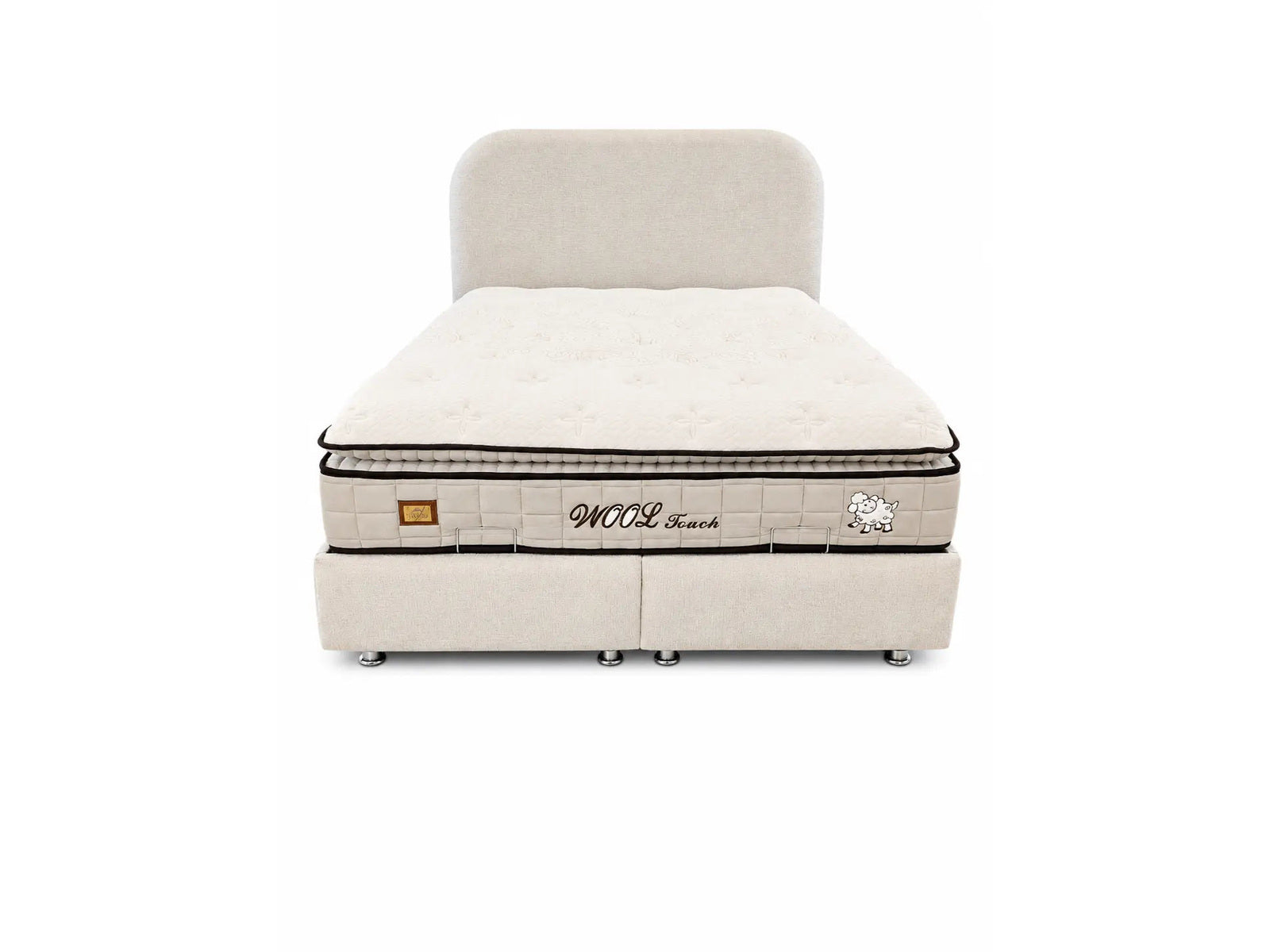 Pack Cocon + Wool Touch – Lit coffre chenille 160x200 cm + Matelas mérinos mémoire de forme ressorts ensachés 7 zones