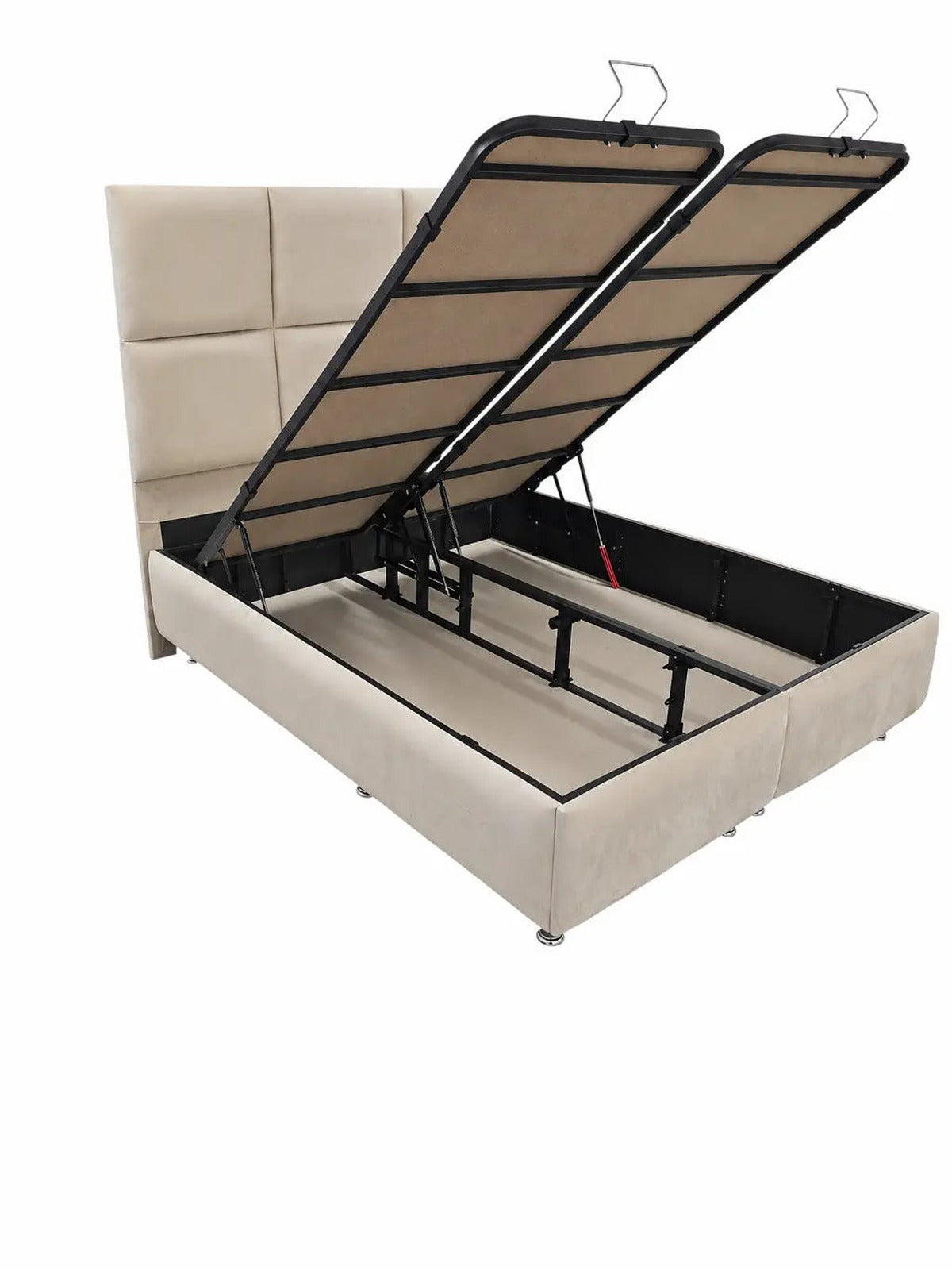 Pack Dune + Exclusive – Lit coffre velours beige 160x200 cm + Matelas ressorts ensachés 7 zones