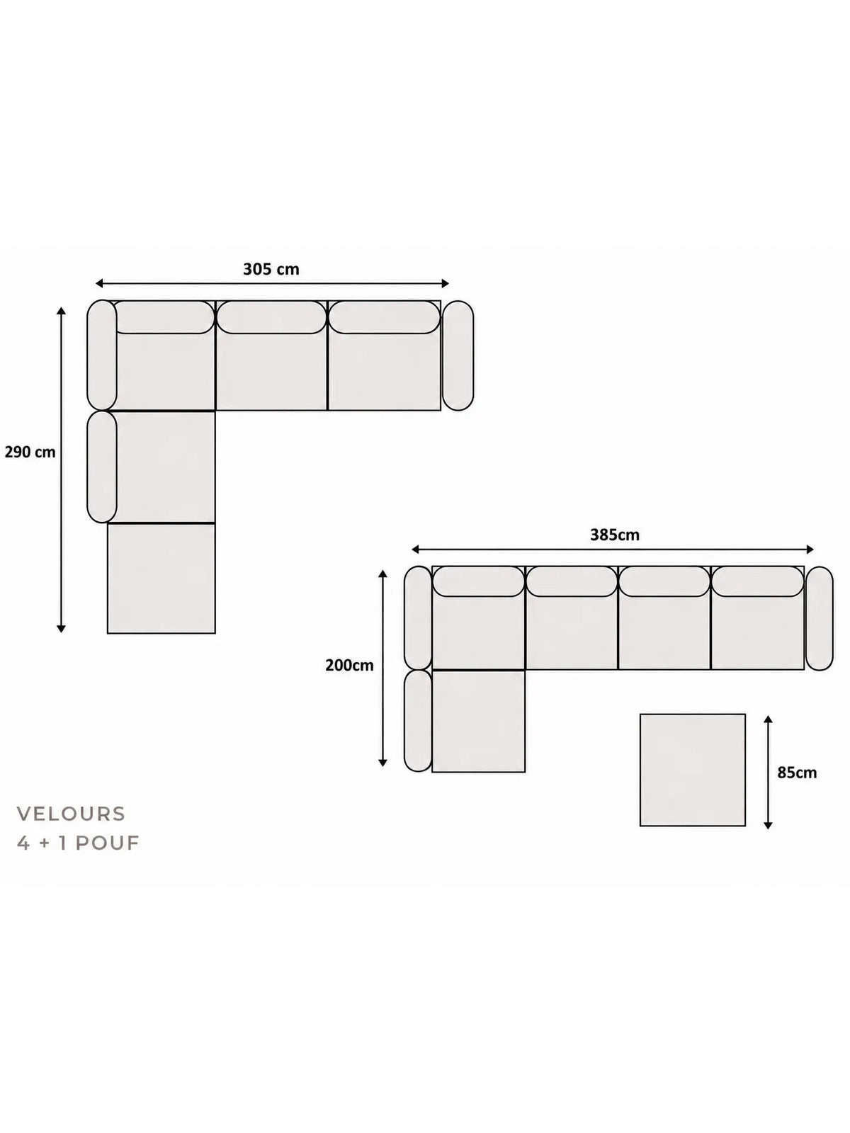 Pack Salon Complet – Canapé Iconic 4+1 velours beige + Table basse Yuna + Table à manger Yuna céramique beige + 4 chaises Lizéa velours beige