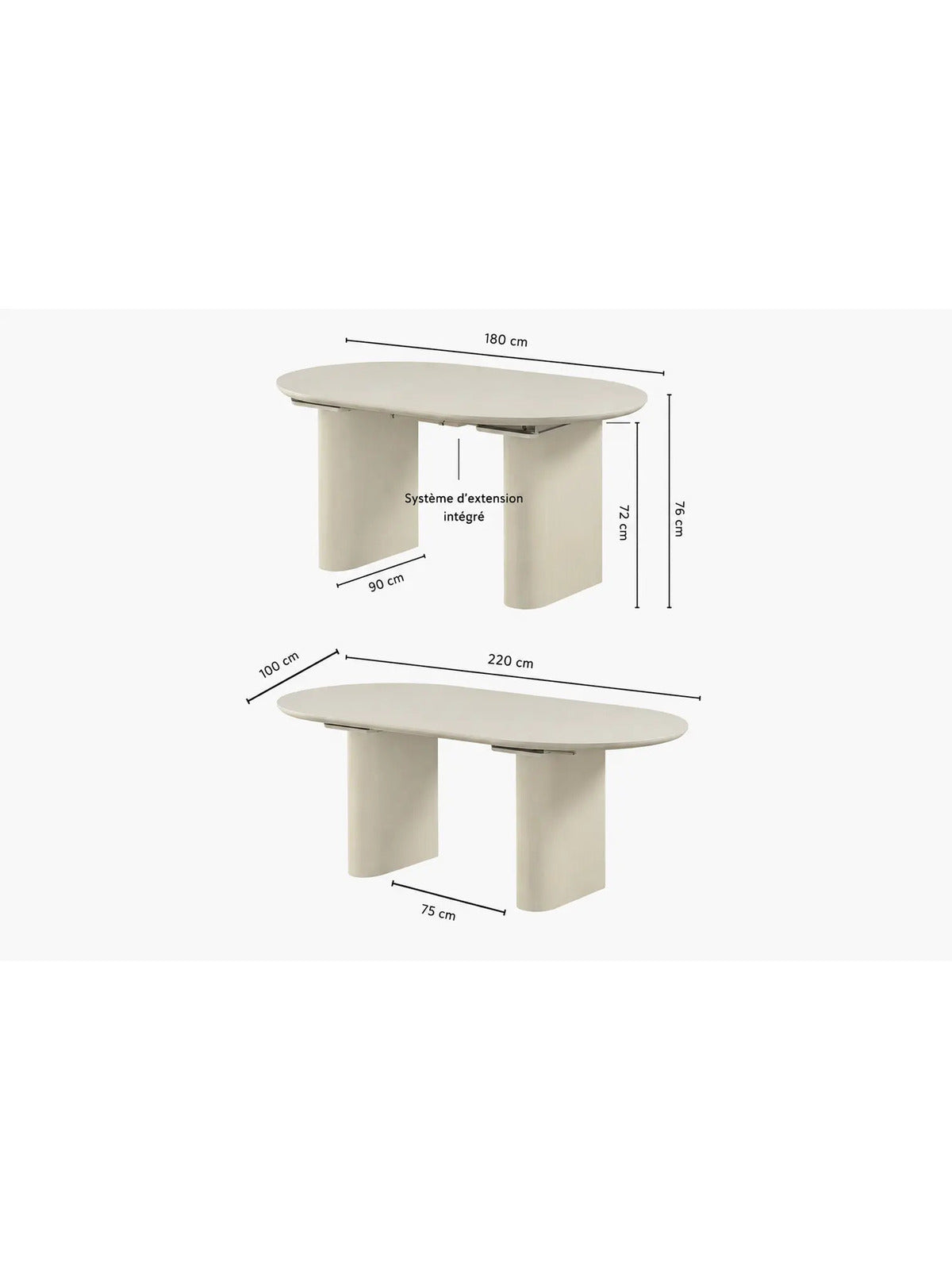 Table à manger extensible Iris crème effet bois
