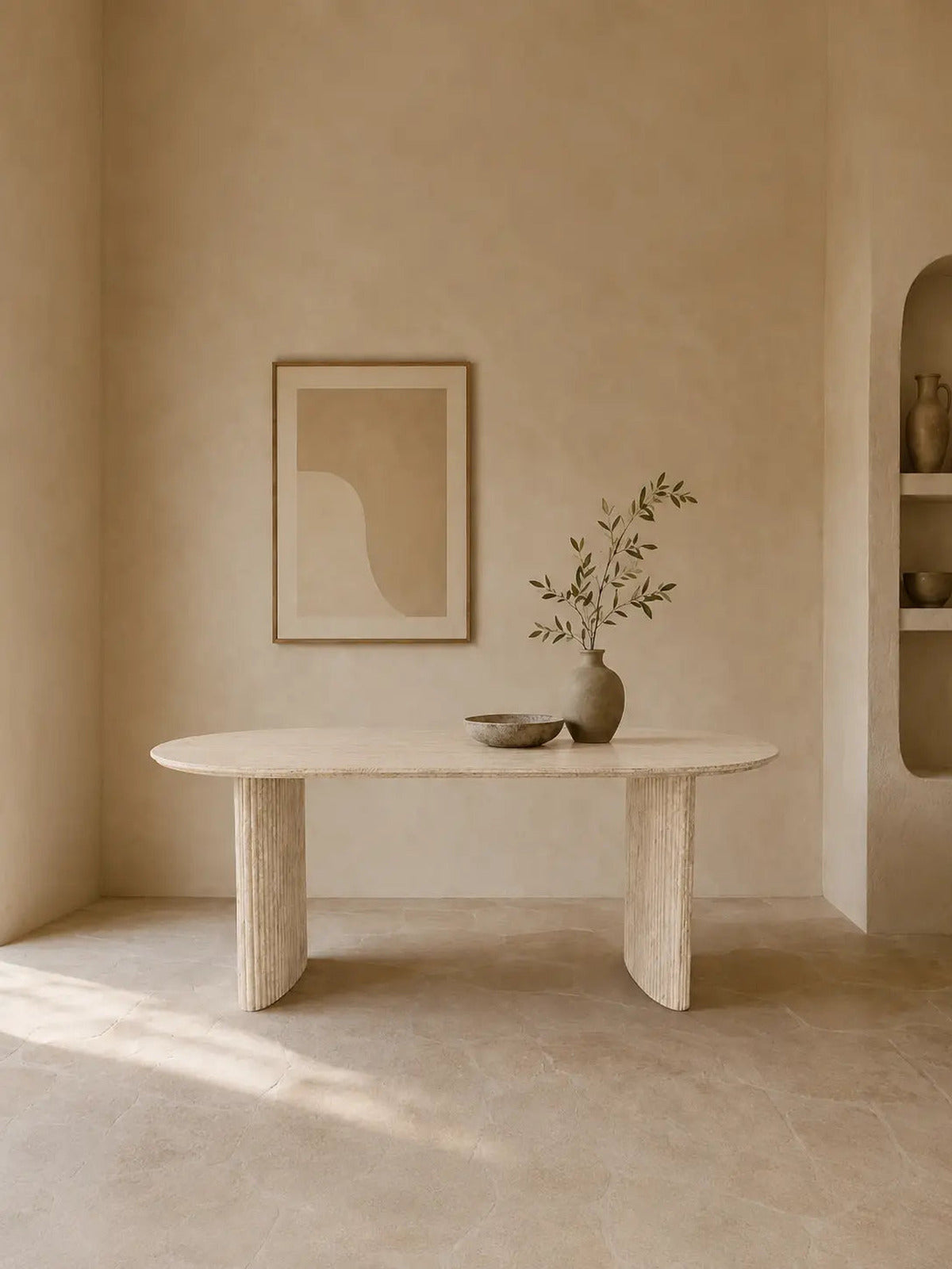 Table à manger Ilia beige effet travertin